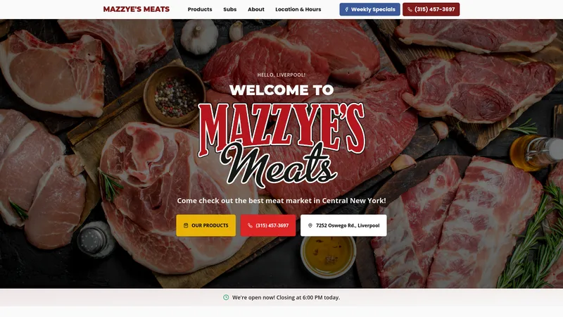 Mazzye's Meats website, built by the JARVIS team